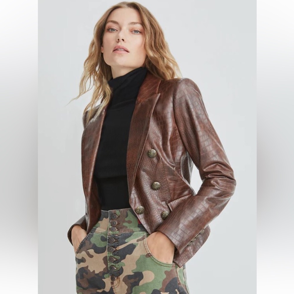 Veronica Beard Brown Croc Effect Cooke Vegan Leather Blazer